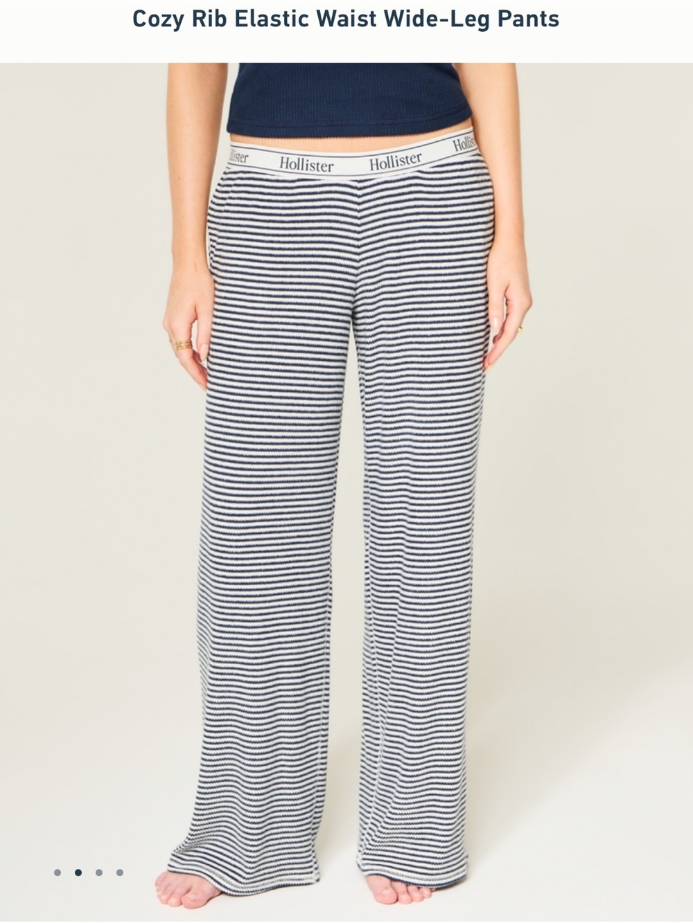 Hollister Navy & White Striped Ribbed Wide-Leg Lounge Pants